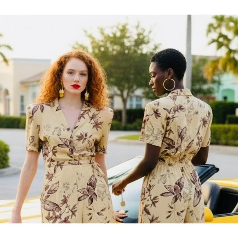Tiki Revival Norton McNaughton tropical romper& faux‎ wrap Golden Girls Chic